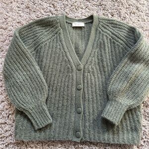 Sezane Green Knit Cardigan Sweater